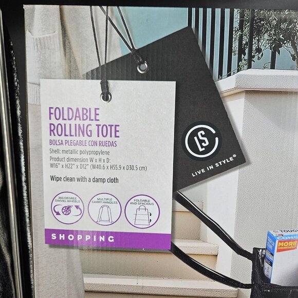 Aldi Black 22" Foldable Rolling Tote Shopping Bag Wheels Grocery Cart Dupe Pull - Picture 4 of 10